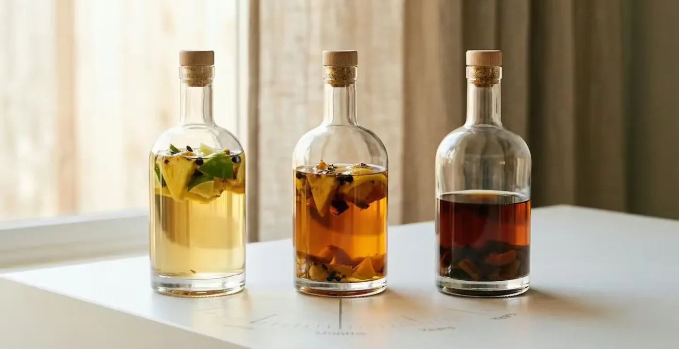 Graphique montrant les trois phases d'évolution d'un rhum arrangé avec des échantillons de couleur