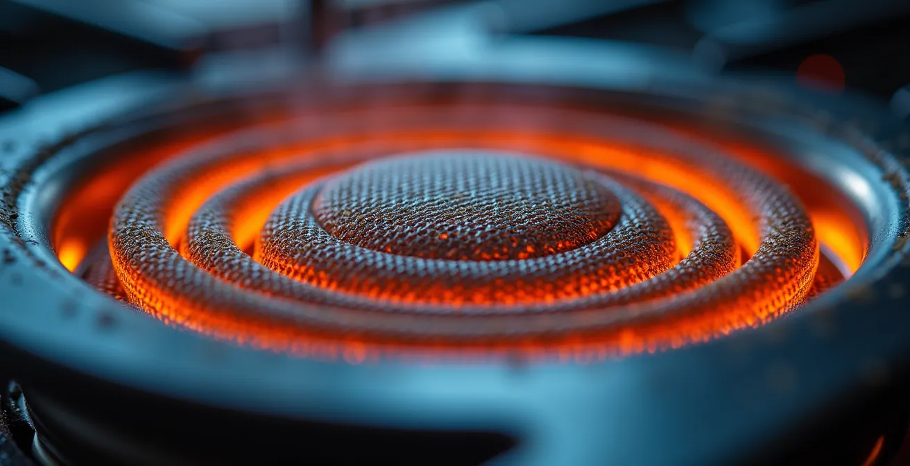 Diffuseur de chaleur installé sur une plaque vitrocéramique avec une marmite en fonte