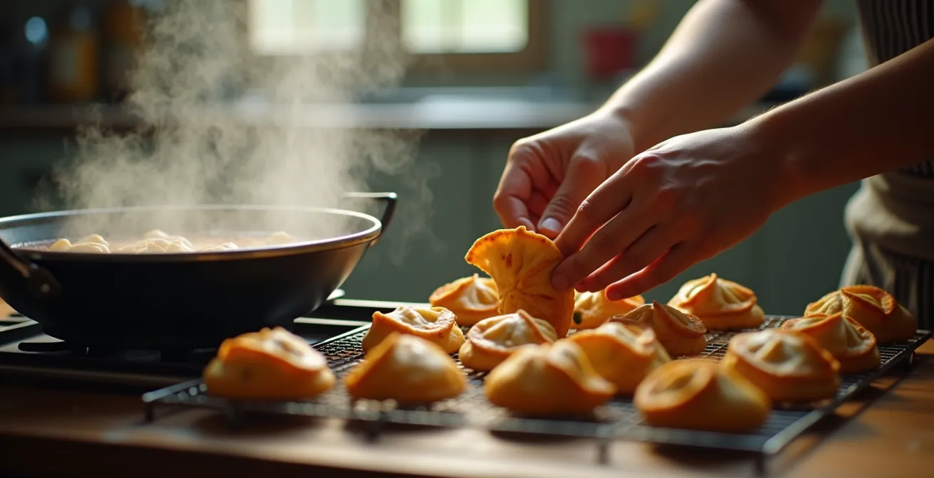 Poêle karahi traditionnelle utilisée pour la friture des samoussas